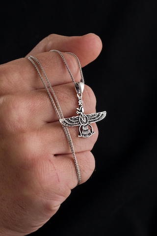 925 Ayar Gümüş Ahura Mazda Oksitli Karartmalı Kolye Gümüş
