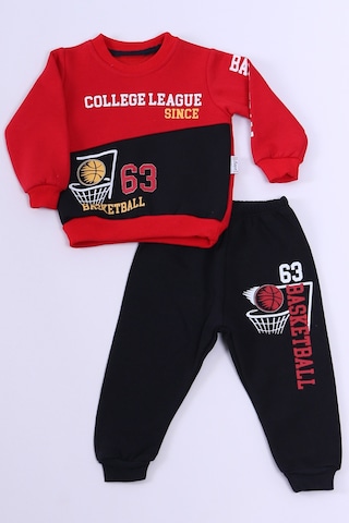 Erkek Bebek 3 İplik Eşofman Takımı Basketbol Baskılı A45 Kırmızı