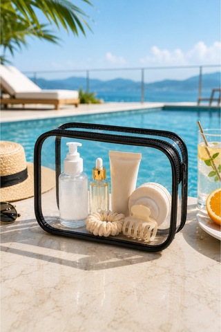Hig Home Bej Su Geçirmez Şeffaf Plaj Çantası Tatil İçin Organizer Siyah