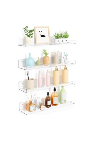 20x10x4 Cm Şeffaf Akrilik U Şeklinde Ekran Depolama Rafı Yumruksuz Banyo Duvar Depolama Rafı Beyaz