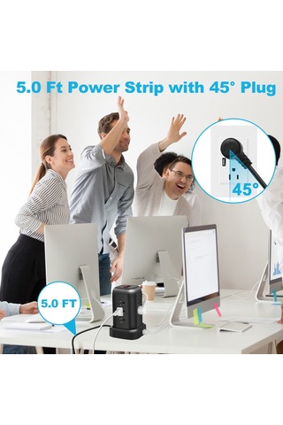 Moveevo Abd Standartlı Dikey Priz 12 Soket 3 Usb+1 Type-c Fırtına Ve Aşırı Yük Korumalı 1.5m Kablolu 2000w T12