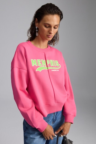 Grımelange Daleska Kadın Şehir Temalı Baskı Detaylı Yumuşak Organik Pamuk Şardonlu Regular Pembe Sweatshirt