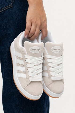 Tonny Step Unisex Günlük Bağcıklı Ortopedik Spor Ayakabı Sneaker Ayakkabı Gri-beyaz Çizgi