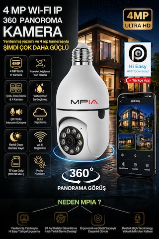 4 Mp Yeni Versiyon Wifi 360 Panoramik Ampul Kamera Gece Görüş Ses Akıllı Hareket Algılayıcı Güvenlik Kamerası