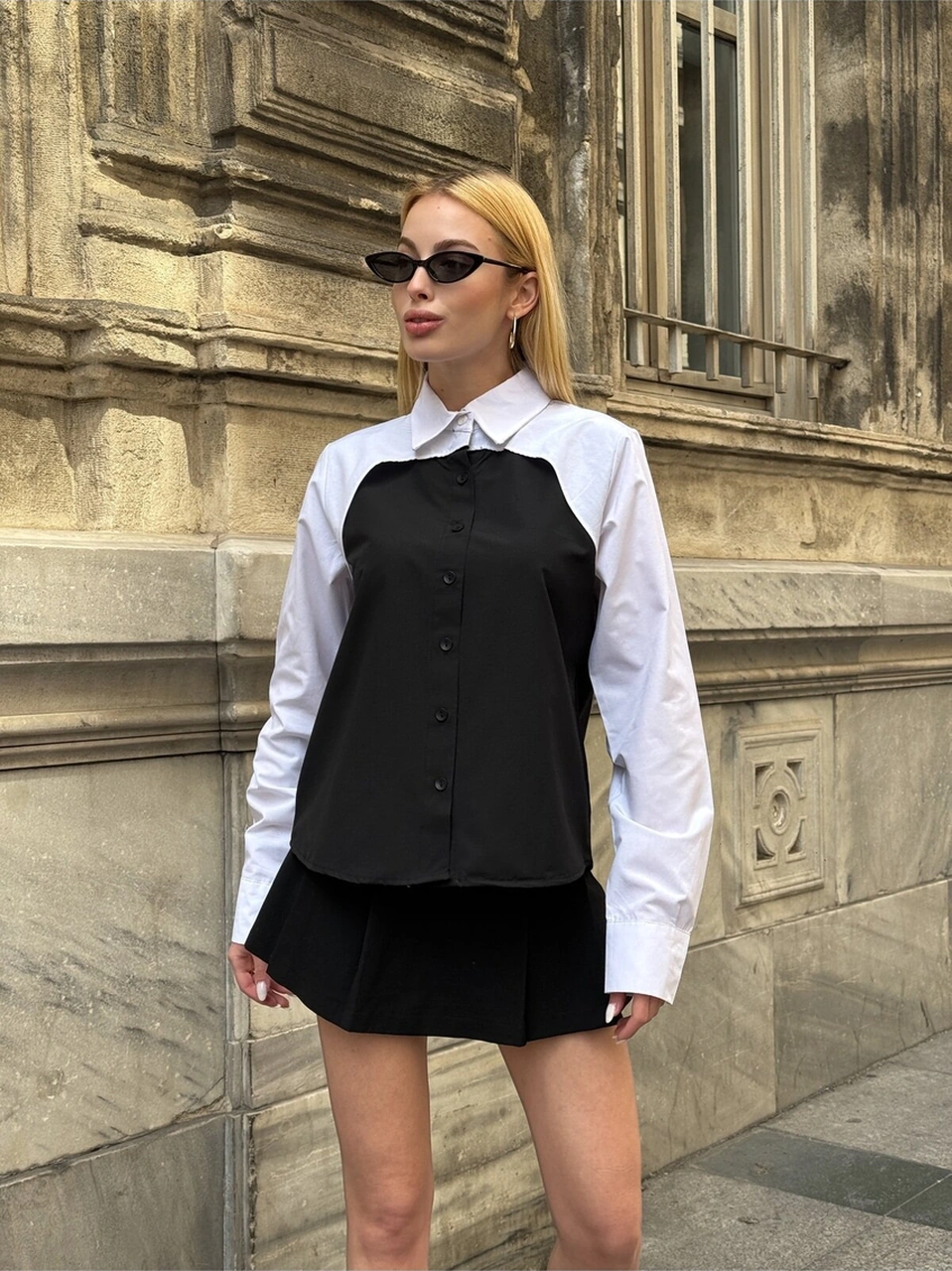 Mamayaga Kadın Tasarım Design İki Parça Şık Curve Tesettüre Uygun Büyük Beden %100 Cotton Uzun Kol Gömlek Siyah