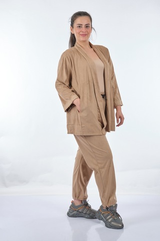 Vedi-Bb 22233821 Uzun Kollu Camel Kadın Ceket Çok Renkli