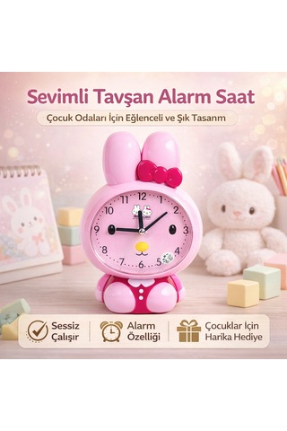 Tavşan Figürlü Masa Saati Açık Pembe