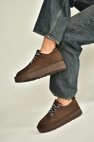 Fox Shoes V602045402 Kahverengi Süet Süet Kalın Tabanlı Günlük Kadın Ayakkabı Kahverengi