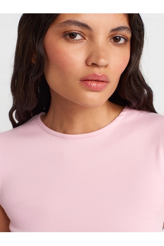 Dilvin 21054 Büzgülü Basic T-shirt-toz Pembe Toz Pembe
