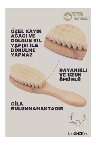 İsme Özel %100 Doğal Keçi Kılı Bebek Saç Fırçası ve Kayın Ahşap Şimşir Tarak + Bez Kese Hediyeli