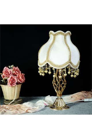 Kadife Kaplı El Yapımı  Klasik Model Abajur Gold Renk 13798784