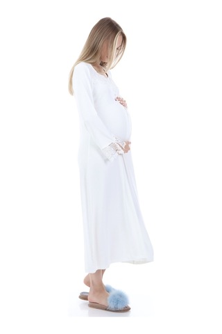 Luvmabelly Myra9620 Dantelli Düğmeli Hamile Gecelik - Ekru-ekru