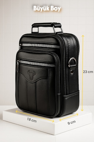 Newish Polo Hakiki Deri Postacı Kasalı El Ve Omuz Çantası-büyük Siyah