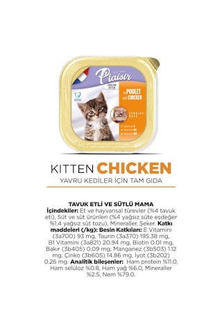 Plaisir Tavuk Etli ve Sütlü Pate Yavru Kedi Yaş Maması 12 x 100 G