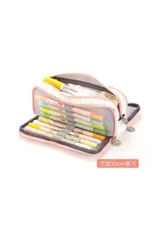 Aubyhe Kolej Öğrencileri İçin Japon Stili Çift Pencere Desenli, Geniş Hacimli, Dayanıklı Kumaş Kalem Kutusu - Ev Kullanıma Uygun, Kullanıması Kolay Diğer