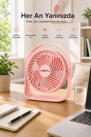 Hepu Hp-f11 Masaüstü Mini Vantilatör - 3 Kademeli Şarjlı Taşınabilir Masa Fanı