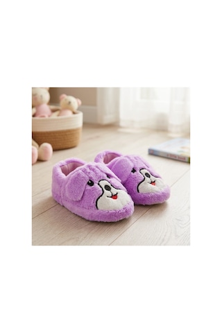 Modafocus Çocuk Köpekli Peluş Panduf - Mor Mor