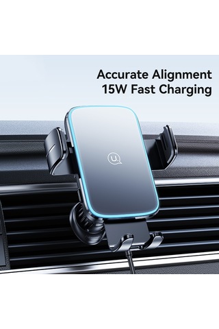 Usams Cd230 15w Doğru Hizalama Vantuzlu Kablosuz Şarj Araç Telefonu Tutucu Siyah