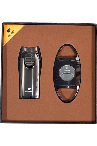 Cohiba Çakmak Kesici İkili Gunmetal Puro Seti - Tr9109
