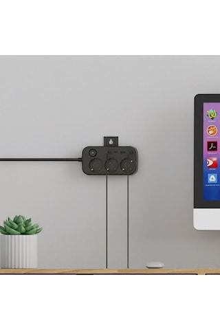 Isı Dayanıklı Duvar Askılı Telefon Tutucu 3'lü Priz 2xusb 2xtype-c Çıkış Anahtarlı Priz Uzatma Kablo 2 M