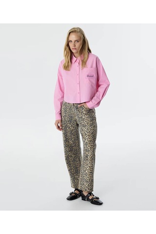 Twist Slogan Baskılı Poplin Pembe Kadın Gömlek Tw6250025054 Pembe