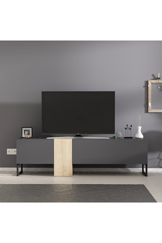 T0016 Kapaklı, Metal Ayaklı, Tv Sehpası, Tv Ünitesi - Antrasit/safir Meşe Antrasit/safir Meşe