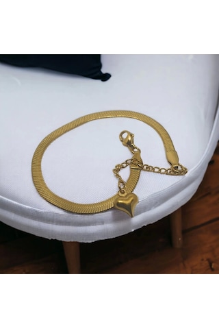 Kesebe Altın Rengi Görünümlü Kalpli Boy Ayarlı Bileklik Çok Renkli