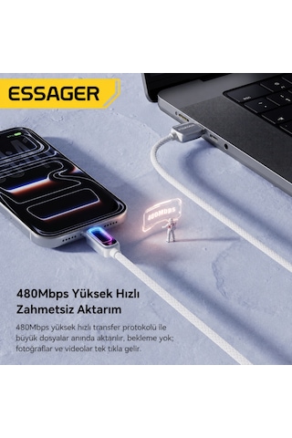 Essager 1 Metre 100w 7a Usb-a To Type-c Hızlı Şarj Kablosu Rgb Işıklı 480mbps Veri Aktarımlı Örgülü Data Kablosu Siyah