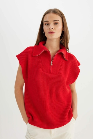 Defacto Relax Fit Fermuarlı Dik Yaka Selanik Kumaş Kırmızı Triko Süveter C4849AX24AURD56 Kırmızı