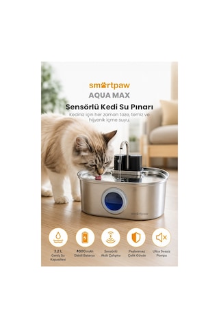 Aqua Max Sensörlü Kedi Su Pınarı Distribütör Garantili