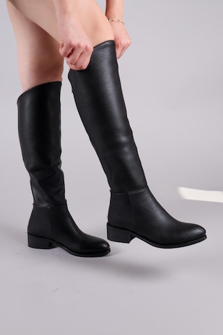 Shayla Önü Yüksek Düz Çizme Siyah-8561 Siyah