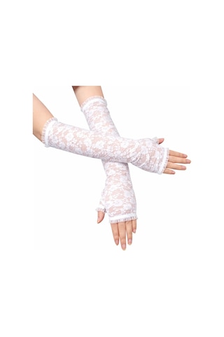 Veraura Lifestyle Uzun Zarif Dantel Eldiven Parmaksız Beyaz 35 Cm Standart