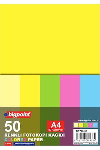 Bigpoint A4 Renkli Fotokopi Kağıdı 5 Renk 500'lü Paket
