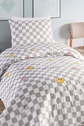 Eponj Home Kapitone Yatak Örtüsü Seti Tek Kişilik Good Luck Gri Gri