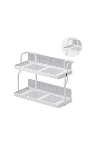 Çift Katmanlı Mutfak Baharat Fincan Raf Tezgah Duvara Monte Karbon Çelik Depolama Rafı