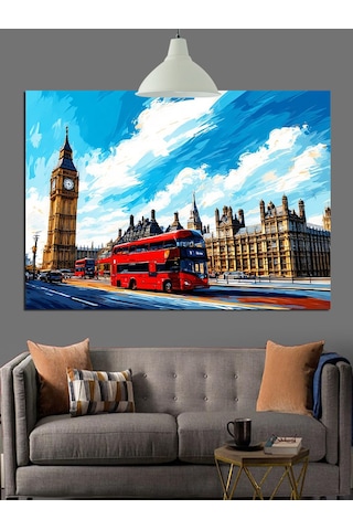 Londra Big Ben Araba Şehir Dekoratif Kanvas - Mdf Ahşap Tablo