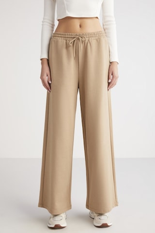 Ethıquet Loreleı Kadın Oversize Fit Bol Kesim Içi Polarsız Beli Lastikli Flare Bej Eşofman Altı