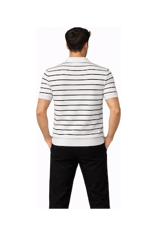 Vexor Erkek Triko Polo Yaka Fermuarlı Çizgili Tişört T-shirt Yazlık Şık - Beyaz