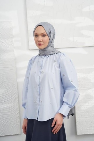 Armanda Jakarlı Şal - Kazayağı Desenli - Gri - Gri