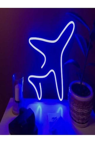 Twins Led Uçak Figürü Minimal Neon Işıklı Pleksi Tabela Mavi Model:model:16273366 Mavi