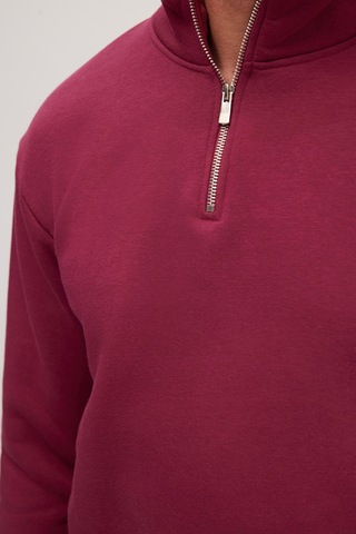 Tudors Unisex Relax Fit Rahat Kesim Pamuklu İçi Polarlı Yarım Fermuarlı Fuşya Dik Yaka Sweatshirt-35156 Fuşya