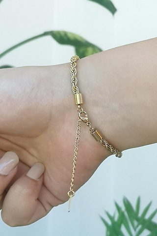 Allmisse Altın Kaplama Zirkon Taşlı Burgu Zincirli Ata Çelik Bileklik Altın