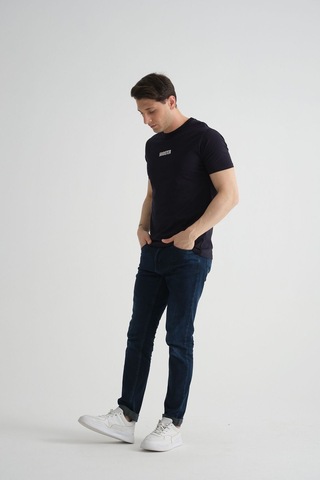 Shooter Sportwear Shooter Erkek T-shirt Minimal Baskılı Pamuklu Kumaş Standart Kalıp Lacivert