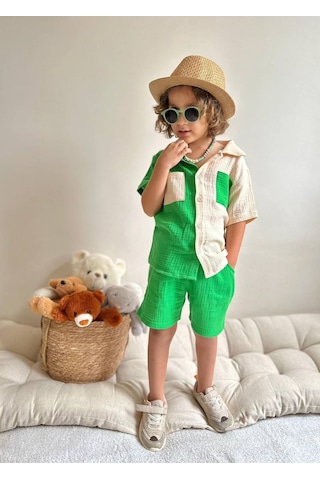 Jolly Kids Erkek Çocuk Çift Renk Müslin Gömlekli Alt Üst Takım-mint Mint Yeşili