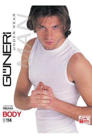 Erkek Beyaz Ribana Sıfır Kollu Atlet % 100 Pamuklu Atlet 3 Lü Paket 114-3b Beyaz