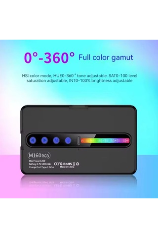 Gajeena M160 Yeni Uzun Tip Rgb Işık: 138 Led, 2700k-6500k Renk Sıcaklığı, %95+ Crı, 1800mah Pil Ve Klem İle Evrensel Işıklandırma Siyah