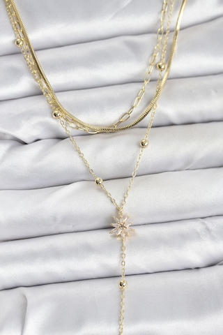 Zarif Boyunlar İçin Golden Pirinç Kutup Yıldızı Stil Üçlü Kombin Kadın Kolye Standart