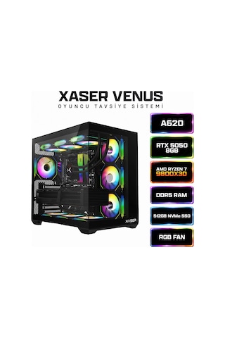 Xaser Venus X10 R7-9800X3D 16 GB 512 GB M.2 NVMe SSD 8 GB RTX5050 Free Dos Masaüstü Oyuncu Bilgisayarı