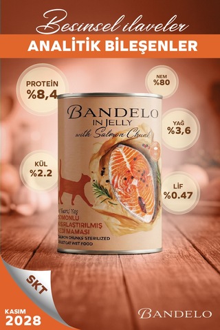 Somonlu Kısırlaştırılmış Yetişkin Kedi Konserve Yaş Maması - Jöle İçinde Parça Etli, 400 Gr X 12 Adet
