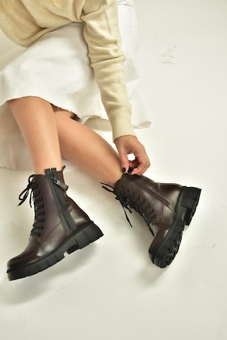 Fox Shoes V555589103 Kahverengi Hakiki Deri Bağcıklı Postal Bot Kahverengi